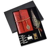 Pagezol Quill Pen and Ink Set, Feather Calligraphy Pen, Mechanical Gears & Wings Design, Dip Pen with 8 Replaceable Nibs, Vintage Notebook and Pen Holder, Calligraphy Gift Set for Handwriting Lover