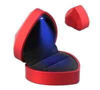 Pagezol Ring Box with LED Light, Wedding Ring Box, Heart Shaped Ring Case with Velvet, Luxury LED Ring Jewelry Case for Valentine' Day Proposal Engagement Wedding Birthday Christmas (Red)