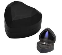 Pagezol Ring Box with LED Light, Wedding Ring Box, Heart Shaped Ring Case with Velvet, Luxury LED Ring Jewelry Case for Valentine' Day Proposal Engagement Wedding Birthday Christmas (Black)
