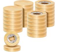 PAGJHRFJG 24 Counts Magnetic Bottle Opener 2.5In DIY Bamboo Round Shape Beer Openers Wooden Fridge Magnet Refrigerator Sticker
