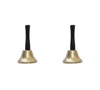 PAGJHRFJG 2X Gold Steel Hand Bell Loud Call Bell Alarm, Family Loves, Musical Hand Bells, Cow Bells with Stick Grip-A