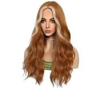 PAGJHRFJG Wig Long Curly Hair Medium Parted No Bangs Head Covering Fiber Simulation European American Wigs Orange 60cm Center Parted Wig