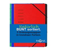 Pagna Folder Set 12 Compartments Basic Assorted Set of 3 Red Blue Green
