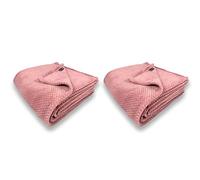 Pagnanno. Waffle Flannel Fleece Mink Throw Pack of 2 - Sofa/Bedspread/travel Blankets - Silver Grey Honeycomb Super Soft, light-weighted, Warm, Cosy Large Size (Blush Pink, Double (150x200cm))