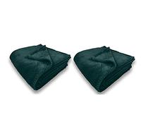 Pagnanno. Waffle Flannel Fleece Mink Throw Pack of 2 - Sofa/Bedspread/travel Blankets - Silver Grey Honeycomb Super Soft, light-weighted, Warm, Cosy Large Size (Emerald Green, Double (150x200cm))