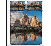 Pago Poco Double Duvet Cover Set in Digital Print Design Mountain of the Dolomites 100% Cotton. Bag + 2 Pillowcases... Made in Italy