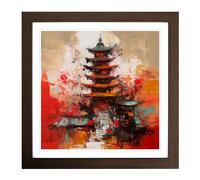 Pagoda Abstract Expressionism No.1 Framed Print | 18x18 Inch Walnut Framed Wall Art | Ready to Hang | Eclectic Historical Picture | Living Room Bedroom Lounge Office