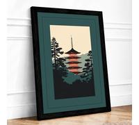 Pagoda Among the Trees Japandi Framed Wall Art Print A3 (42×29.7cm) Black, Wall Decor for Living Room, Bedroom, Office & Home, Ready to Hang, Art Gift