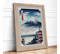 Pagoda and Sacred Mountain Japandi Framed Wall Art Print A2 (59.4×42cm) Oak, Wall Decor for Living Room, Bedroom, Office & Home, Ready to Hang, Art Gift