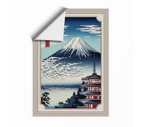 Pagoda and Sacred Mountain Japandi Unframed Wall Art Print A4 (29.7×21cm), Wall Decor for Living Room, Bedroom, Office & Home, Art Gift