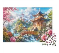 Pagoda Bridge Flower 1000pcs Mini Puzzle For Adults Relaxing | 52x38cm Cardboard Home Decor Smooth Surface Birthday Gift Stress Relief