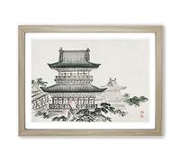 Pagoda By Kono Bairei Asian Japanese Framed Wall Art Print, Ready to Hang Picture for Living Room Bedroom Home Office Décor, Oak A2 (64 x 46 cm)