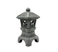 Pagoda Garden Statue Zen Lantern Outdoor Decor with Solar-Powered LED Light, Weather-Resistant Polyresin for Garden, Patio, Yard - Grey(D)