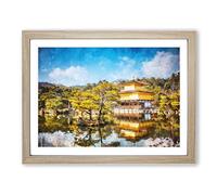 Pagoda In Kyoto Shi Japan Painting Modern Art Framed Print | A4 Oak Framed Wall Art | Ready to Hang | Modern Historical Picture | Living Room Bedroom Lounge Office