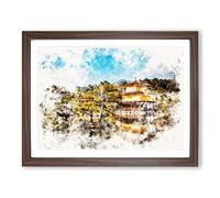 Pagoda In Kyoto Shi Japan Watercolour Modern Framed Print | A3 Walnut Framed Wall Art | Ready to Hang | Modern Historical Picture | Living Room Bedroom Lounge Office