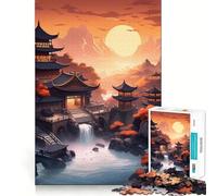 Pagoda Japan Landscape 1000 Piece Jigsaw Puzzles for Adults Jigsaw Smart Game Together Fun Image Assembly Seasonal Gift (50x75cm)