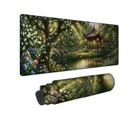 Pagoda Large Mouse Pad, Nature Serene Tree Flowers Spring Green Rubber Smooth Aesthetic Long Keyboard Mat Idea for Home Office Desk Laptop Gamers Gift 16x36 Inch