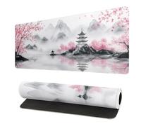 Pagoda Mouse Pad 31.5x11.8 Inch White Full Desk Japanese Mousepad Extended Large Non-Slip Rubber Base Waterproof Big Keyboard Mat with Stitched Edges for Gaming and Office