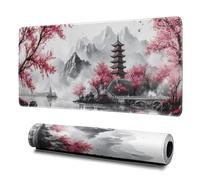 Pagoda Mouse Pad Abstract Cherry Blossom Watercolor Mouse Pad 31.5x11.8 Inch Texture Non-Slip Rubber Base Large Mousepad Stitched Edges Keyboard Mouse Mat Desk Pad for Office and Home