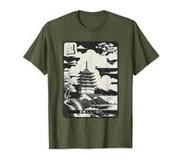 Pagoda Peace - Zen Japanese Temple Japan Art T-Shirt, Men, Olive Green, Medium