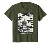Pagoda Peace - Zen Japanese Temple Japan Art T-Shirt, Youth, Olive Green, Medium
