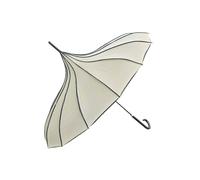 Pagoda Stick Umbrella Parasol With Polka Dots Trim Sun Rain Wedding Event Beige(Ivory)
