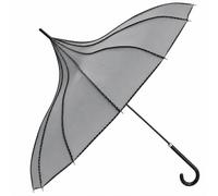 Pagoda Stick Umbrella Parasol With Polka Dots Trim Sun Rain Wedding Event (Gray)