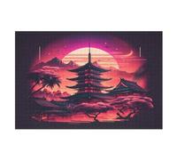 Pagoda Summer Sunsets 1000 Piece Jigsaw Puzzle- Brain Teaser Game for Adults & Children - Educational Activities Wooden Jigsaws （75×50cm）