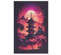 Pagoda Summer Sunsets 1000 Pieces Wooden Jigsaw Puzzle for Adults Puzzles Brain Exercise Challenge High Difficulty Game for Kids （78×53cm）