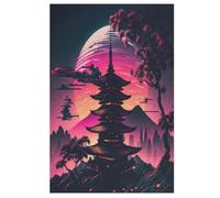 Pagoda Summer Sunsets Puzzles 1000 Pieces Wooden Jigsaw Puzzle for Adults Brain Exercise Challenge Game Gift for Kids Children Jigsaws （78×53cm）