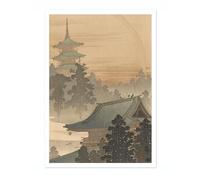 Pagoda & Temple Ohara Koson Poster, Japanese Woodblock Ukiyo-E Print, Vintage Nature Art Picture Animal Painting Wall Art Exhibition, Japan Artwork Home Decor, A3 (Print Only) - 42x29.7cm