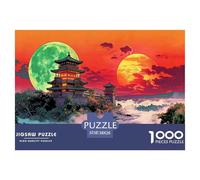 Pagoda Under Dual Moons Jigsaw Puzzles Puzzle for Adults Kids. 1000 Pieces Mountain Clouds Whimsical Challenge Toy Educational Game Home Decoration for Educational Games Gifts 38x26cm/1000pcs