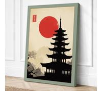 Pagoda Under Rising Sun Canvas Wall Art Print 18x12 Inch (46 x 30 cm)