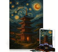 Pagoda Under Starry Night Sky Painting Jigsaw 1000 Pieces for Adults Cognitive Toy Bonding Time Pattern Assembly Santa Wish Item (50x75cm)