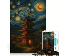 Pagoda Under Starry Night Sky Painting Jigsaw Puzzles 1000 Piece for Teenagers Clear Logic Toy Light Relax Perfect Cut Heartfelt Gift (38x52cm)