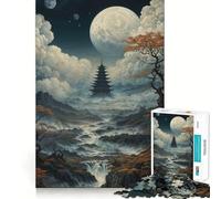Pagoda Under The Full Moon 1000 Piece Jigsaw Puzzles for Adults Jigsaw Smart Game Together Fun Image Assembly Seasonal Gift (38x52cm)