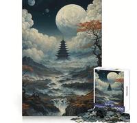 Pagoda Under The Full Moon Hard Jigsaw Puzzle for Adults 1000 Pieces Smart Game Home Enjoy Image Assembly Festive Gift (50x75cm)