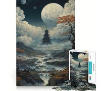 Pagoda Under The Full Moon Hard Jigsaw Puzzle for Adults 1000 Pieces Smart Game Home Enjoy Image Assembly Festive Gift (50x75cm)