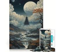 Pagoda Under The Full Moon Jigsaw Puzzle 1000 Piece for Adults Brain Challenge Toy Leisure Time Clear Cut Amazing Present (38x26cm)