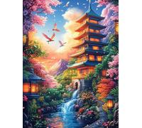 Pagoda Waterfall Landscape 300 Piece Pack Classic Jigsaw Puzzle Mitos Fantástico Cuento De Hadas Couple Puzzle Partners Ultra Difficult Wall Decor Easter New Year Gift Thick Paperboard 300 PCS