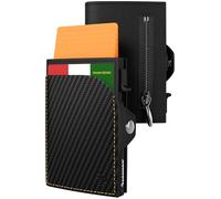 PAGONGO Men's Wallet, Slim Men's Wallet, Men's Card Holder, Men's Credit Card Holder, Men's Wallet, Small Men's Wallet, Carbon and Orange, Carbon And Orange Stitching, M, Modern