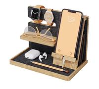 PAGONGO Wood Phone Docking Station, Bedside Organiser, Bedside Table Organiser Men, Presents for Boyfriend, Bedside Charging Station, Nightstand Organiser, Ipad Charging Station, Mens Organiser, Black
