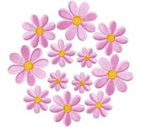 PAGOW 12 Pcs Daisy Flower Iron on Patches, Cute Flower Applique Patch, Sew on Embroidered Applique Sewing Patches for Bags, Jackets, Jeans, Clothes (4 Size, Pink)