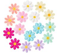 PAGOW 16 Pcs Daisy Flower Iron on Patches, Cute Flower Applique Patch, Sew On Embroidered Applique Sewing Patches for Bags, Jackets, Jeans, Clothes Patches (8 Colors)