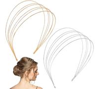 PAGOW 2 Pcs Metal Multi Layer Headbands Trendy, Gold Silver Simple Headband, Sparkly Multi Layers Headbands, Elegant Hair Accessories for Women (Gold, Silver)