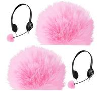 PAGOW 2 Pcs Pink Microphone Windscreens Furry Cover, High Density Mic Headset Cover, Lapel Microphone Windscreen for Lavalier Microphones Noise Reduction