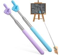 PAGOW 2 Pcs Retractable Teacher Pointer Stick, Hand Pointer Stick, Student Finger Pointing Stick, Extendable School Supplies for Reading, Classroom (Light Blue+Light Purple, Finger)