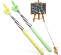PAGOW 2 Pcs Retractable Teacher Pointer Stick, Hand Pointer Stick, Student Finger Pointing Stick, Extendable School Supplies for Reading, Classroom (Light Yellow+Light Green, Finger)
