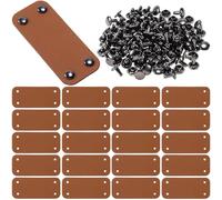 PAGOW 20 Pcs Cute Repair Patch Soft Crochet Tape with Holes, Brown PU Leather Tag with Rivet Button fo DIY Clothing,Sewing Stamping
