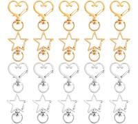 PAGOW 20 Pcs Star Keychain Clasp, Alloy Star Heart Shaped Keychain Hook Keyring Clip with Swivel Spring Snap, Cute Lobster Clasp Keyrings for Crafting DIY Accessories Backpacks - Gold, Silver
